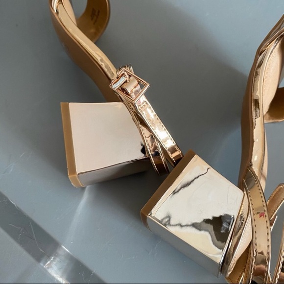 ASOS Design Wide Fit Honeywell Rose Gold Barely There Block Heel Sandals - Picture 7 of 8